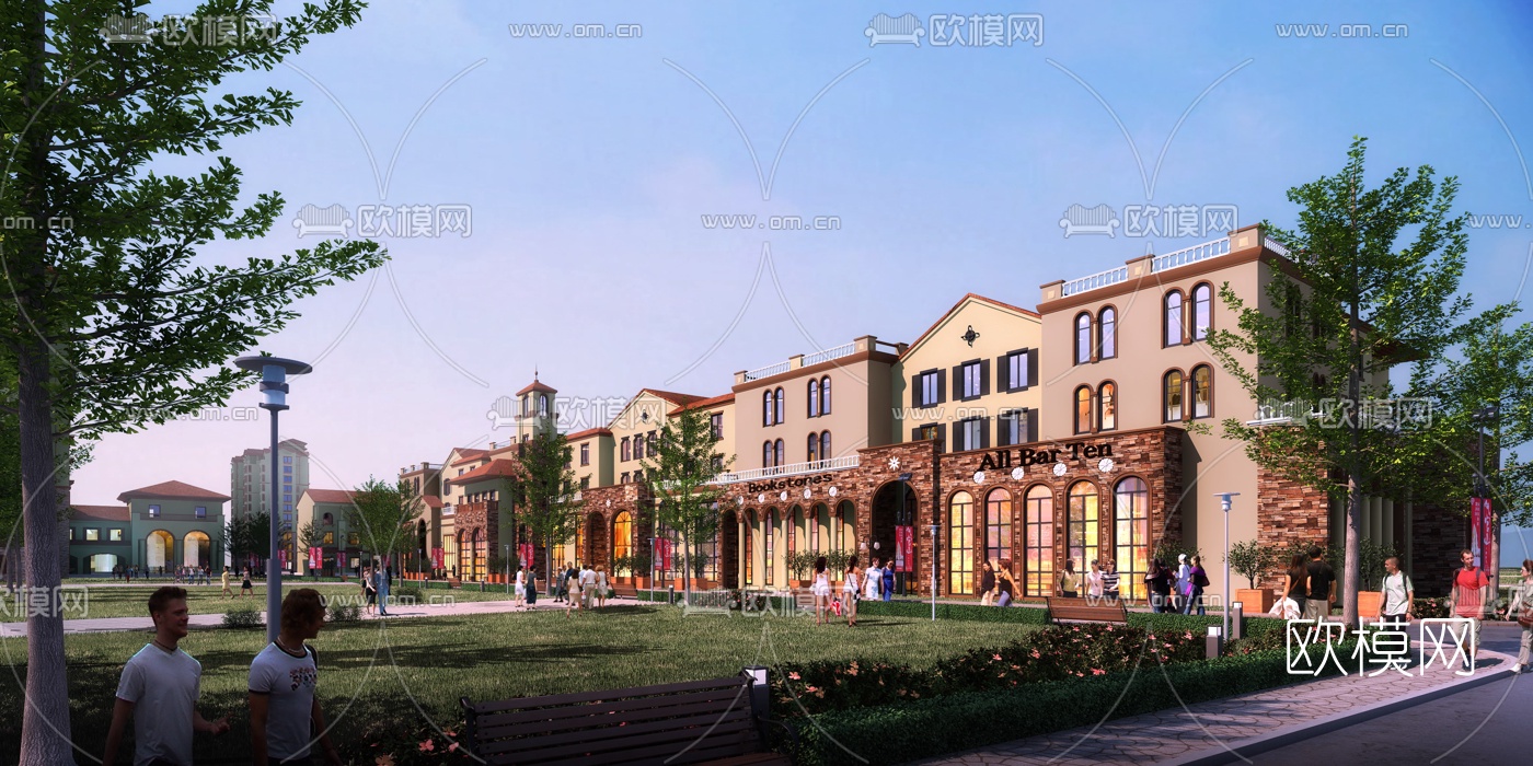 欧式商业街建筑外观3d模型