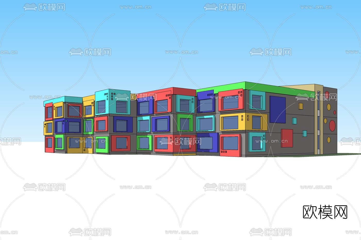 现代幼儿园外观免费su模型下载