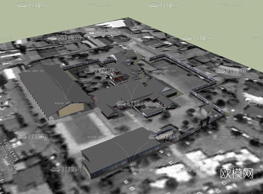 中式住宅鸟瞰规划免费su模型下载