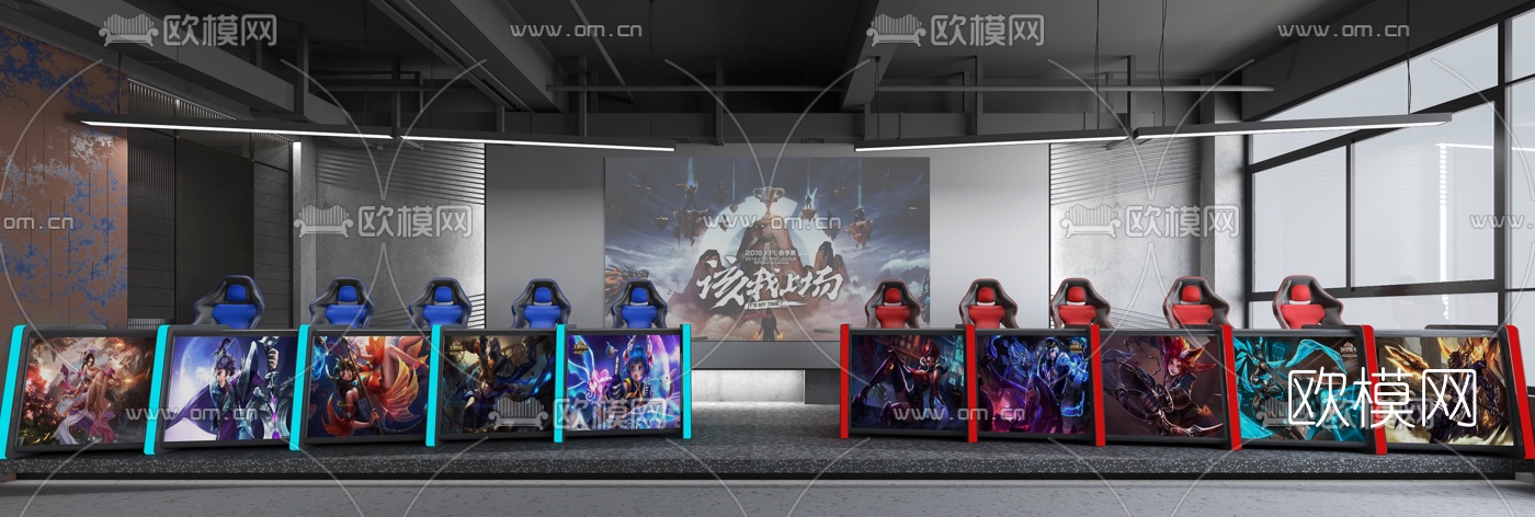工业风电竞主题餐厅3d模型