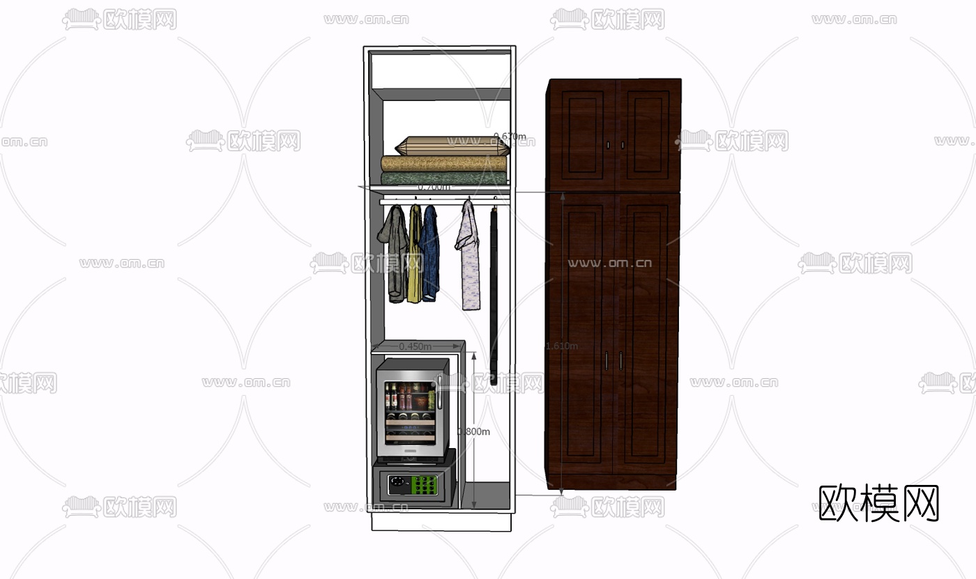 现代实木衣柜免费su模型下载