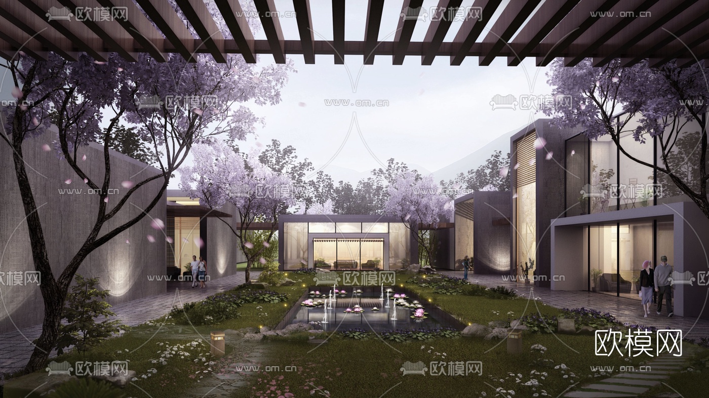 新中式别墅园林景观3d模型