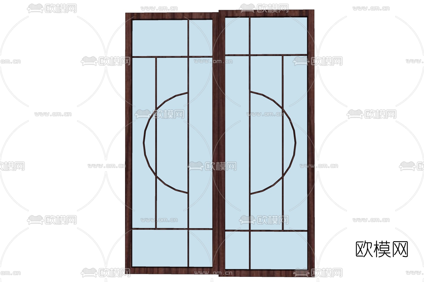 新中式推拉门免费su模型下载