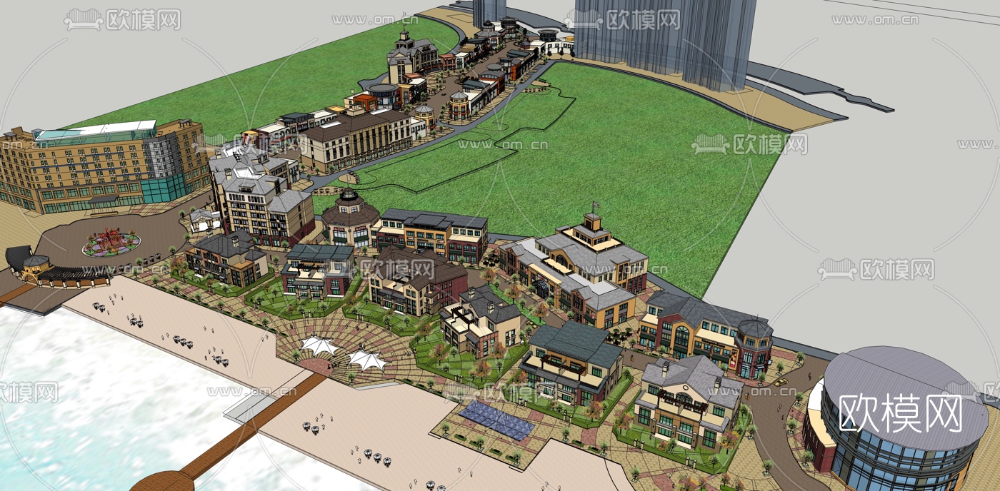 欧式商业街su模型下载
