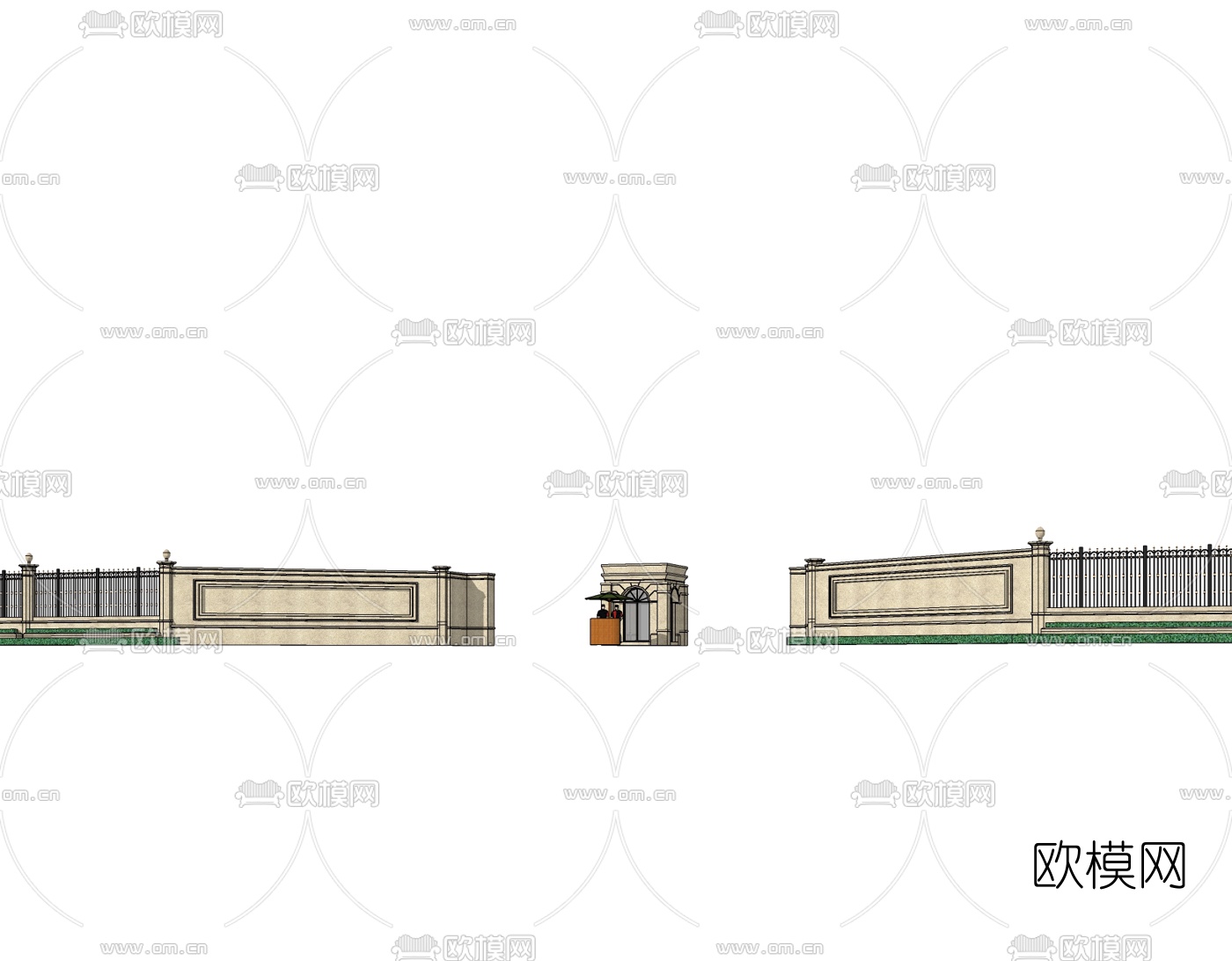 欧式小区门头免费su模型下载（渲染图1）