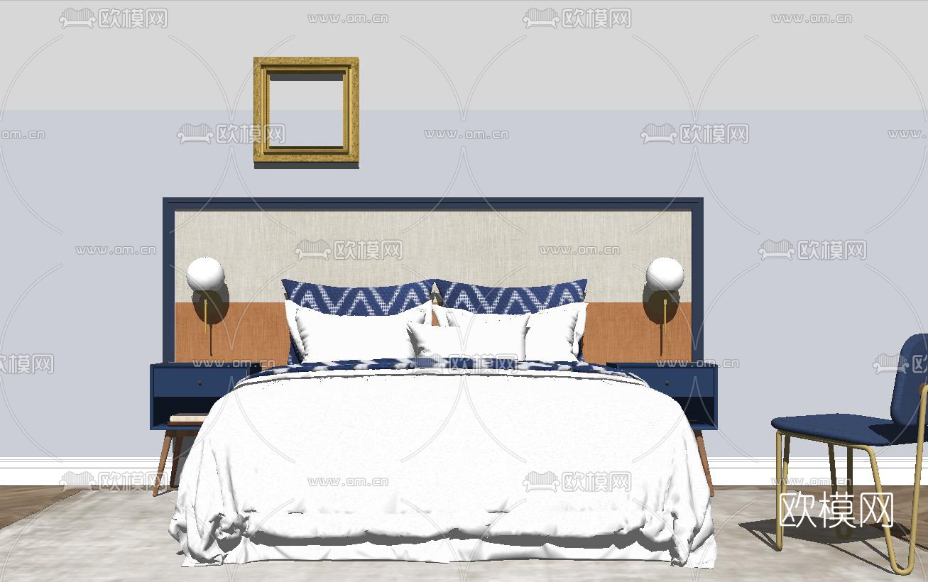 北欧简约双人床su模型下载