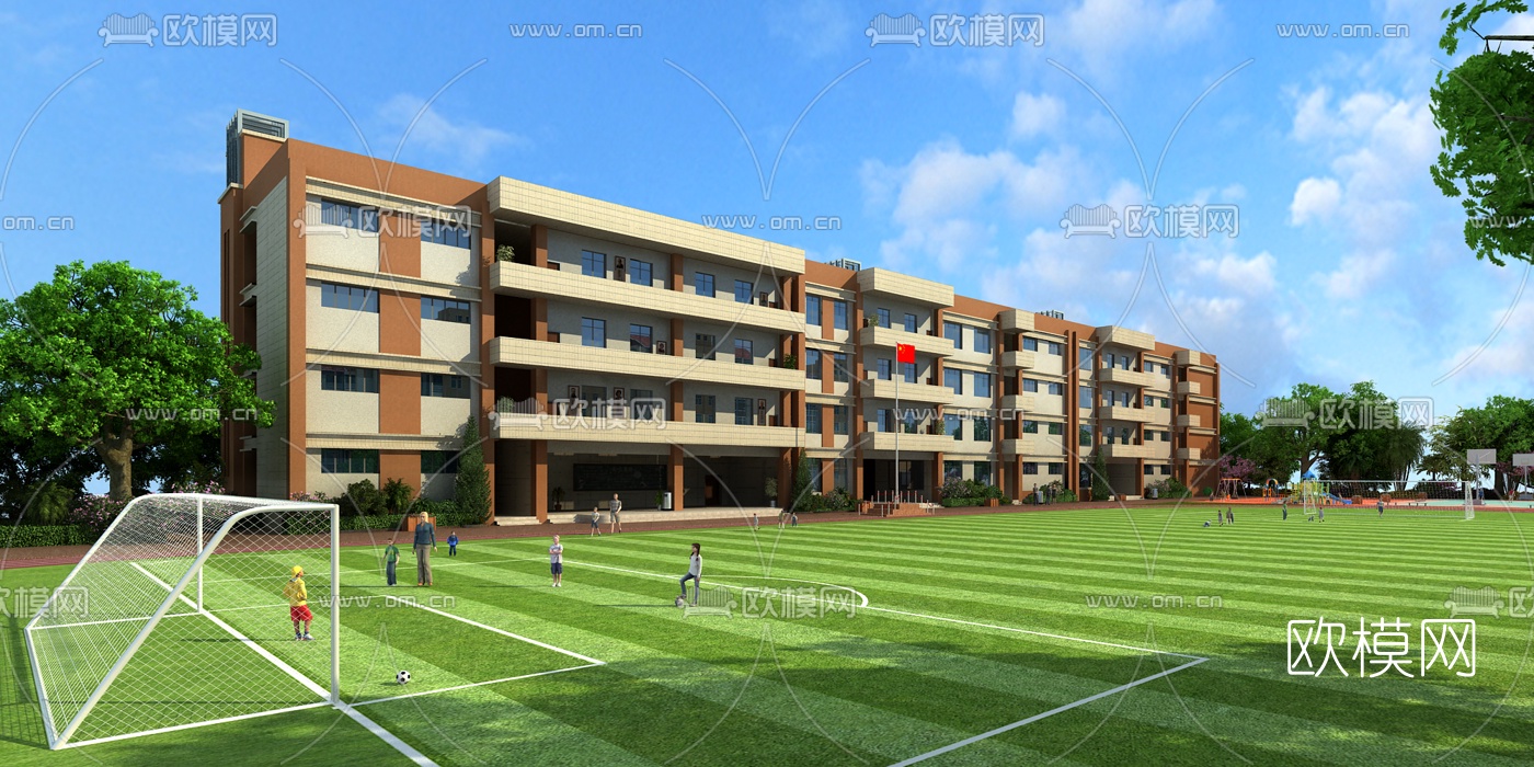 现代学校外观3d模型下载