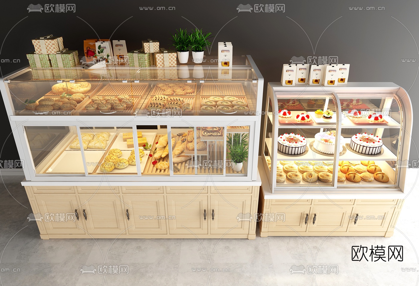 简欧面包蛋糕展柜3d模型下载（渲染图2）