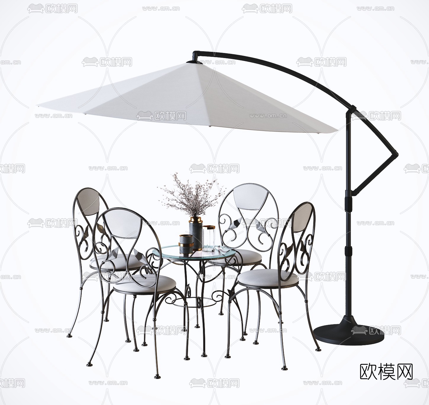 简欧户外铁艺餐桌椅3d模型下载