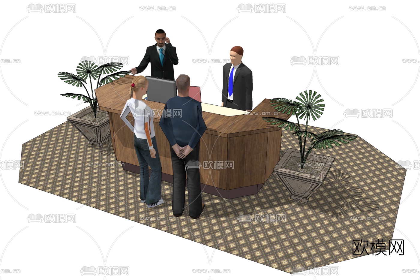 现代实木接待前台免费su模型下载