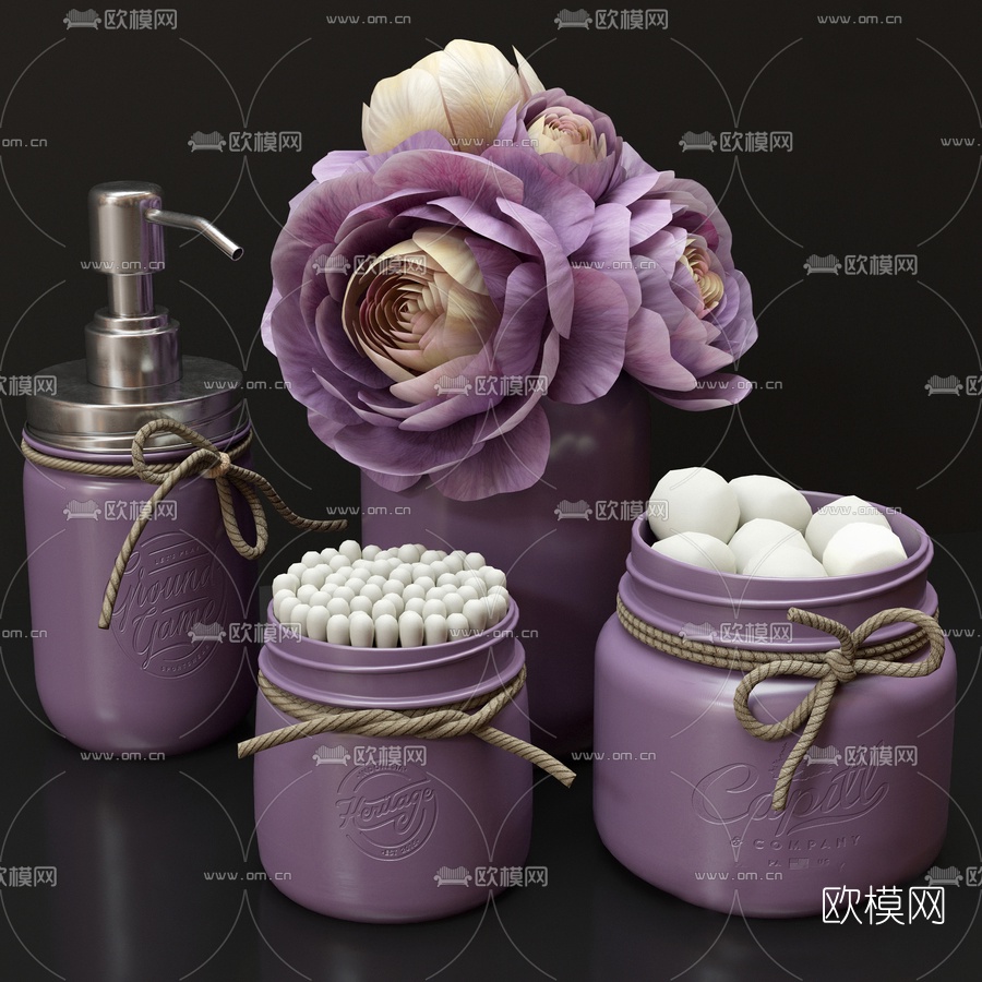 现代玫瑰花棉签3d模型下载（渲染图1）