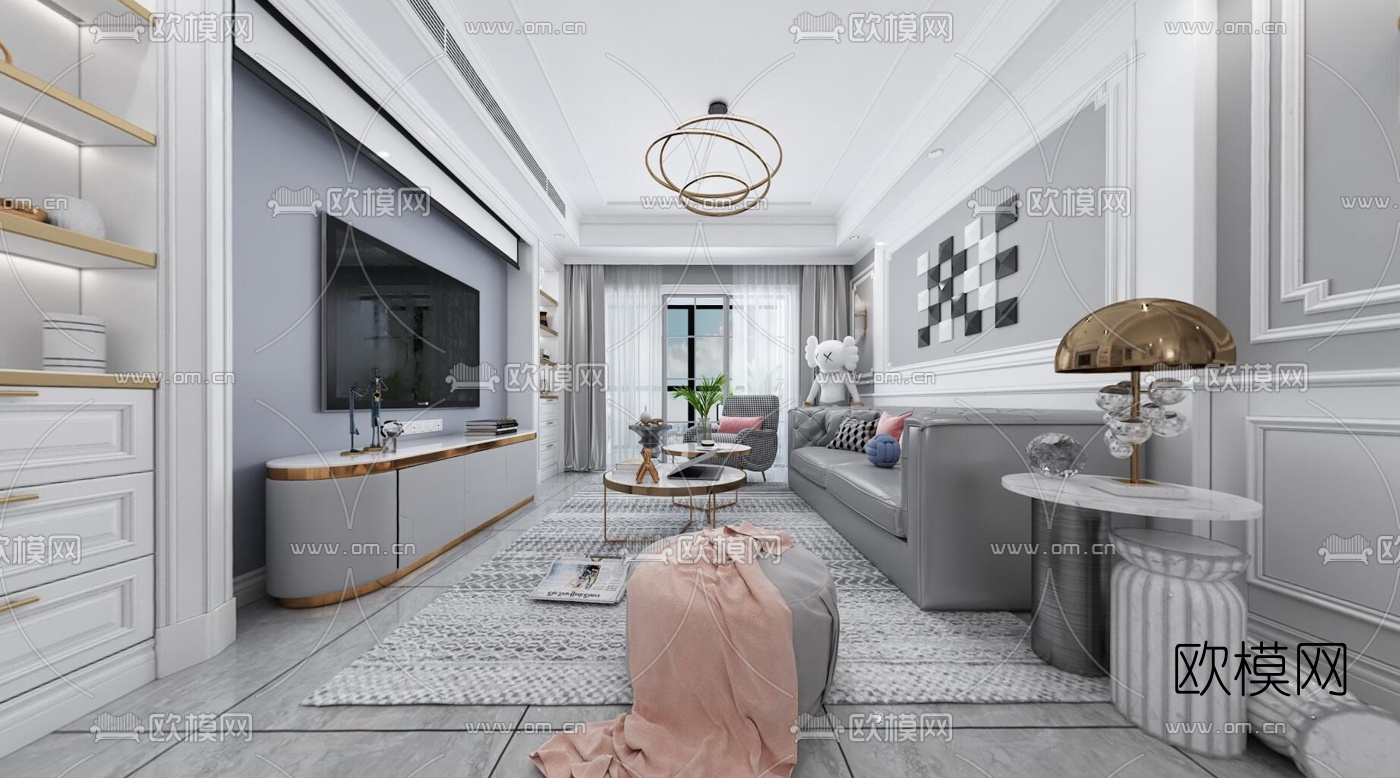 简欧客厅餐厅vr全景3d模型