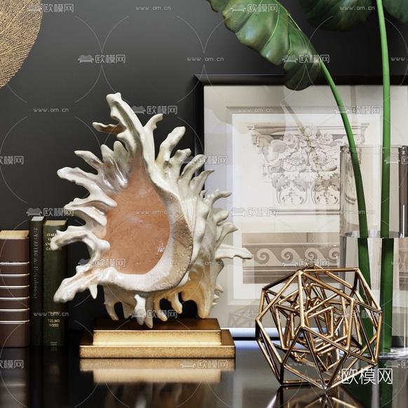 现代植物贝壳摆件3d模型下载(渲染图2)