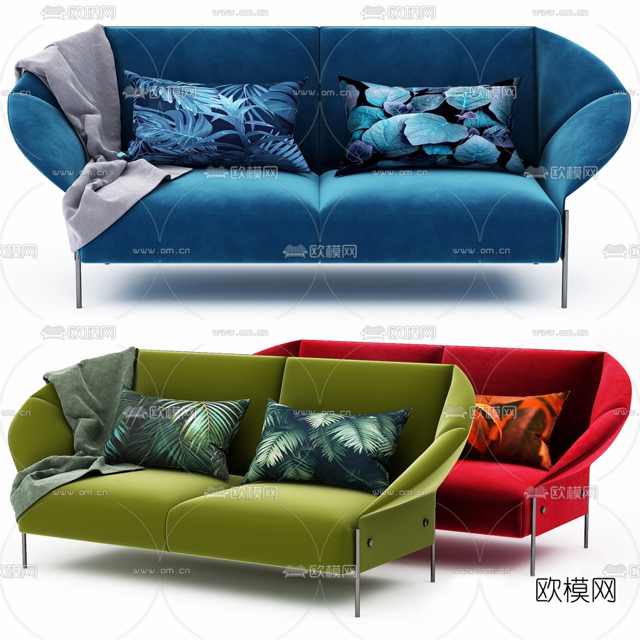 北欧绒布双人沙发3d模型下载