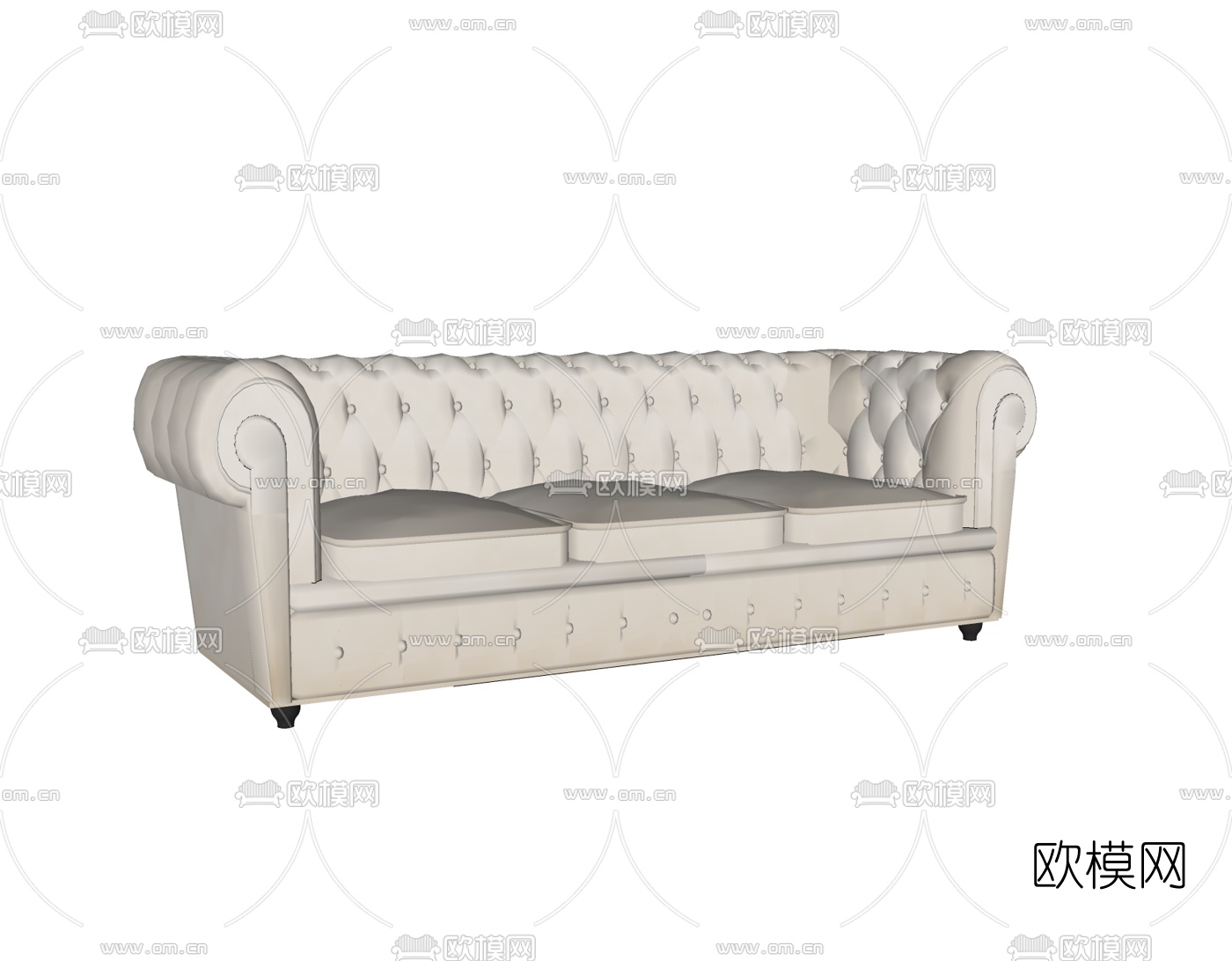 欧式布艺多人沙发免费su模型下载