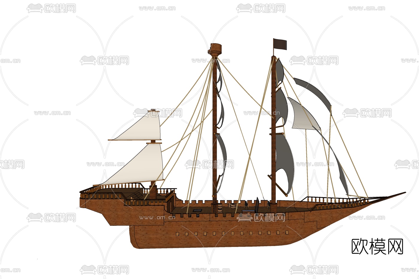 中式古代帆船免费su模型下载
