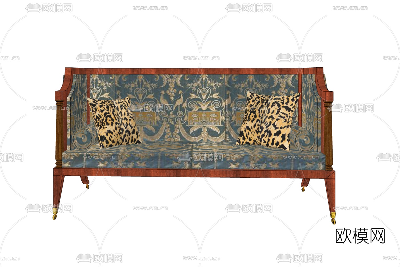 新古典花纹布艺双人沙发免费su模型下载