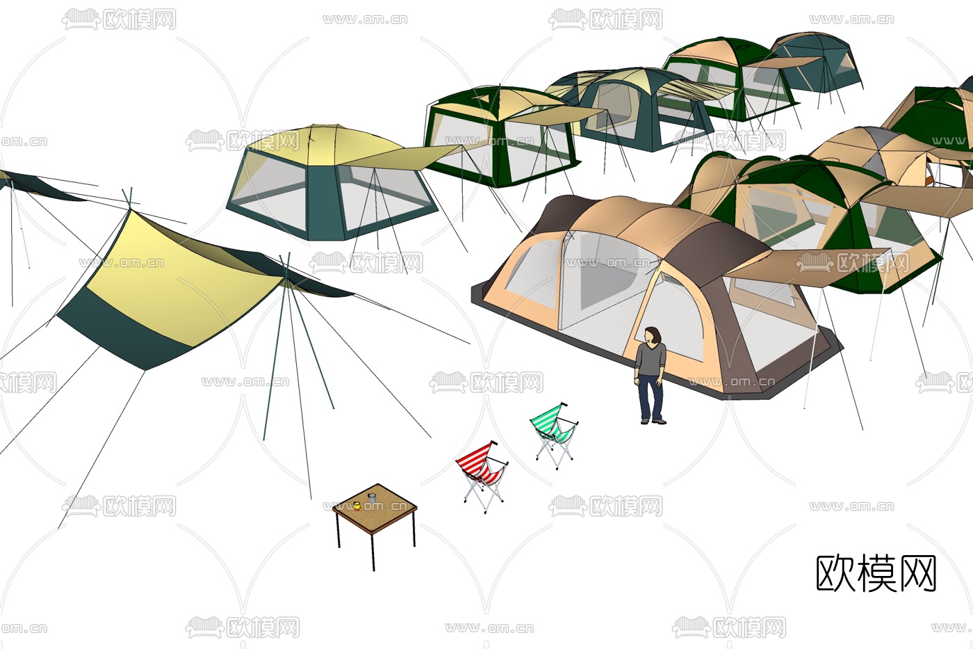 现代帐篷组合免费su模型下载