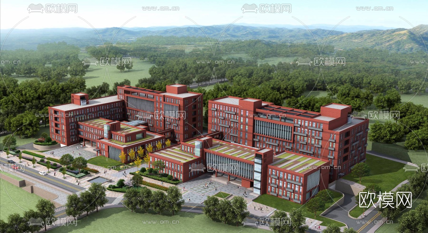 现代学校鸟瞰3d模型下载（渲染图1）