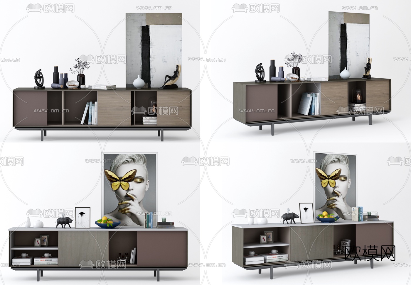 北欧实木电视柜3d模型下载