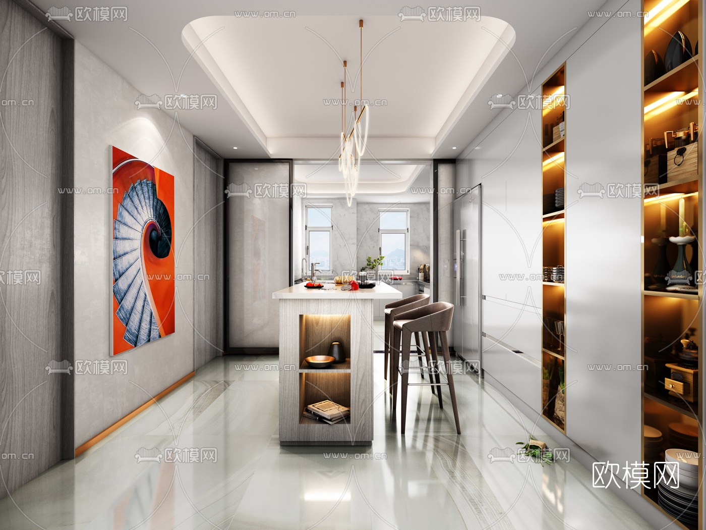 现代轻奢厨房餐厅3d模型