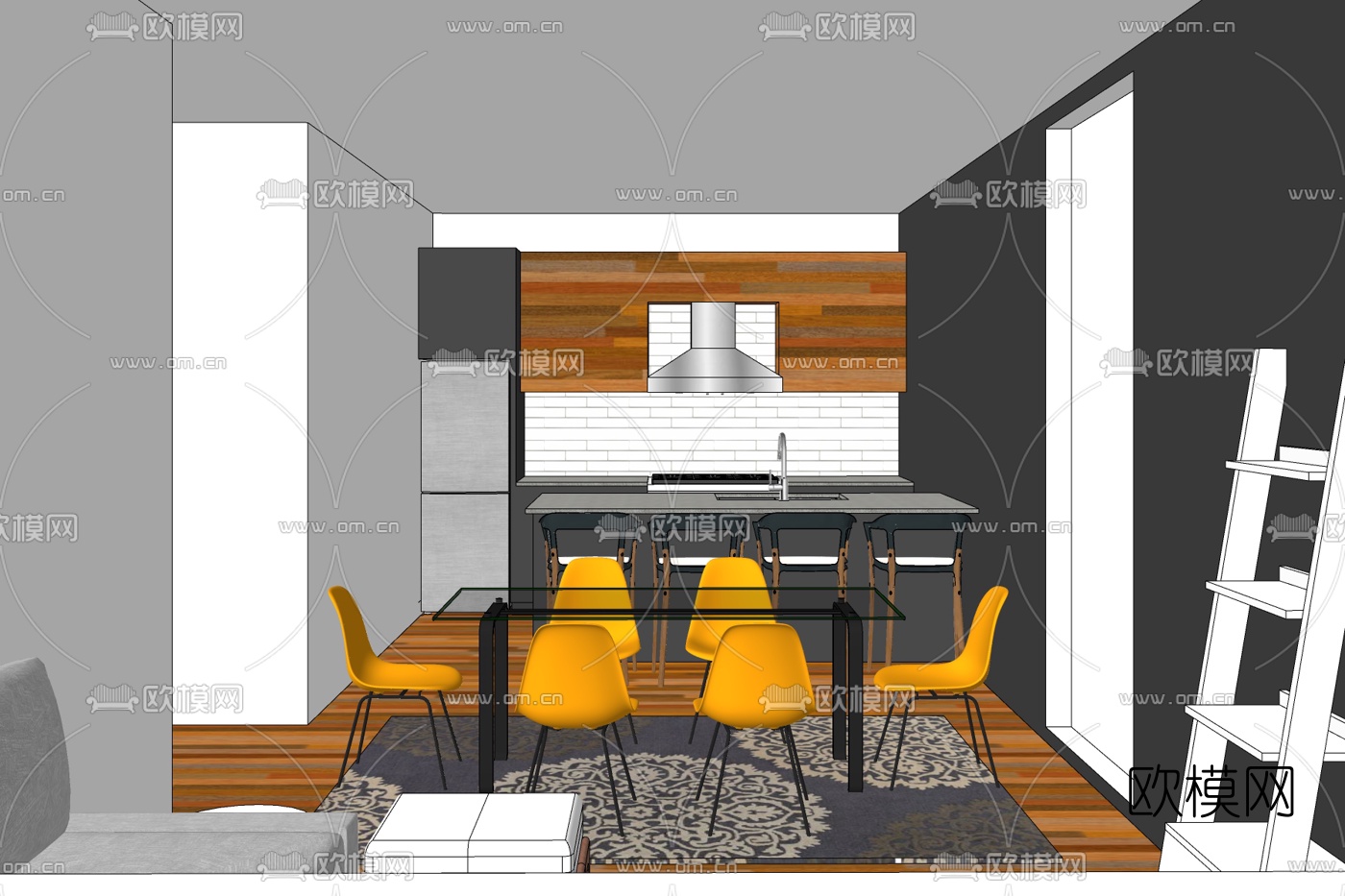 现代厨房免费su模型下载