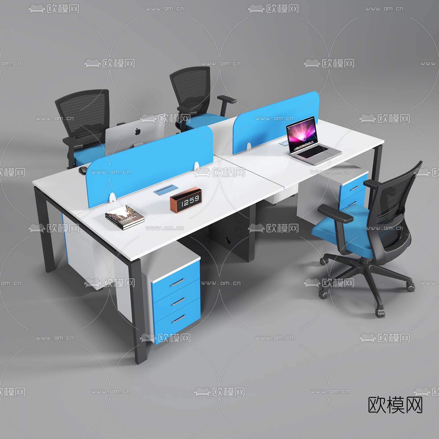 现代办公桌椅卡位3d模型下载（渲染图2）