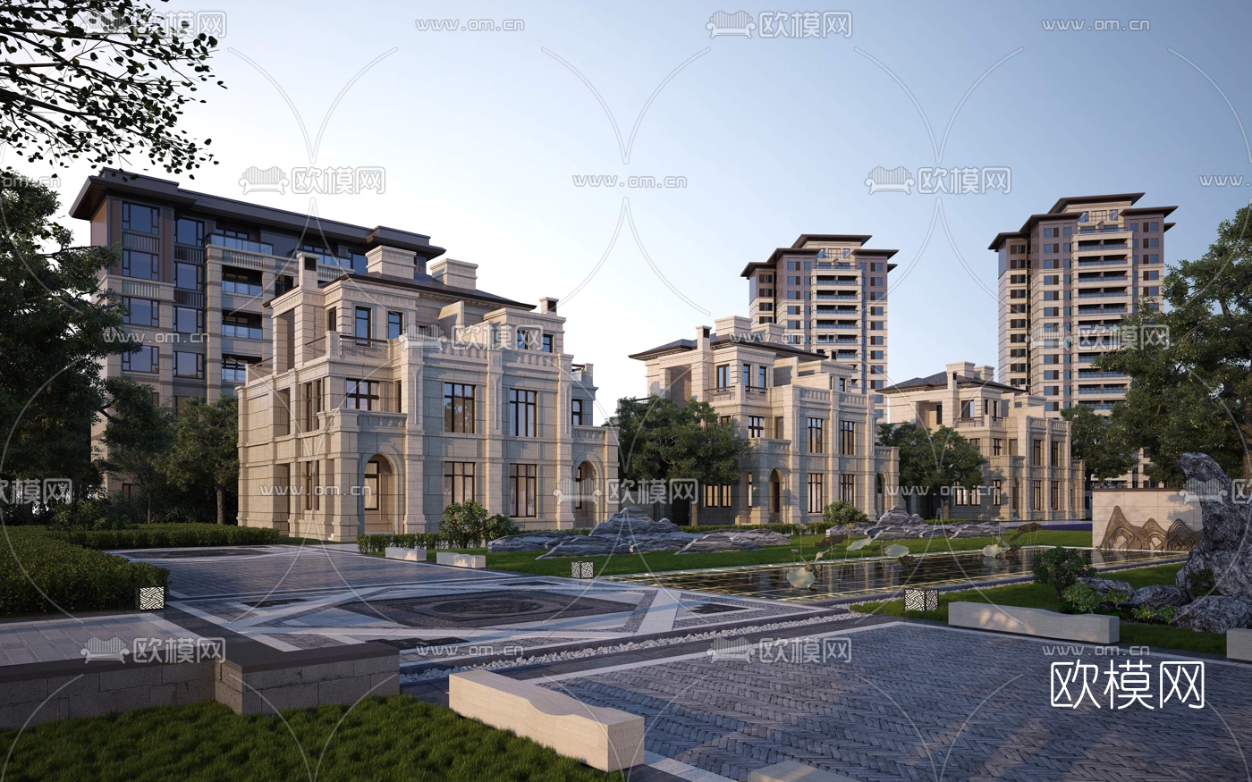 欧式联排别墅外观3d模型下载