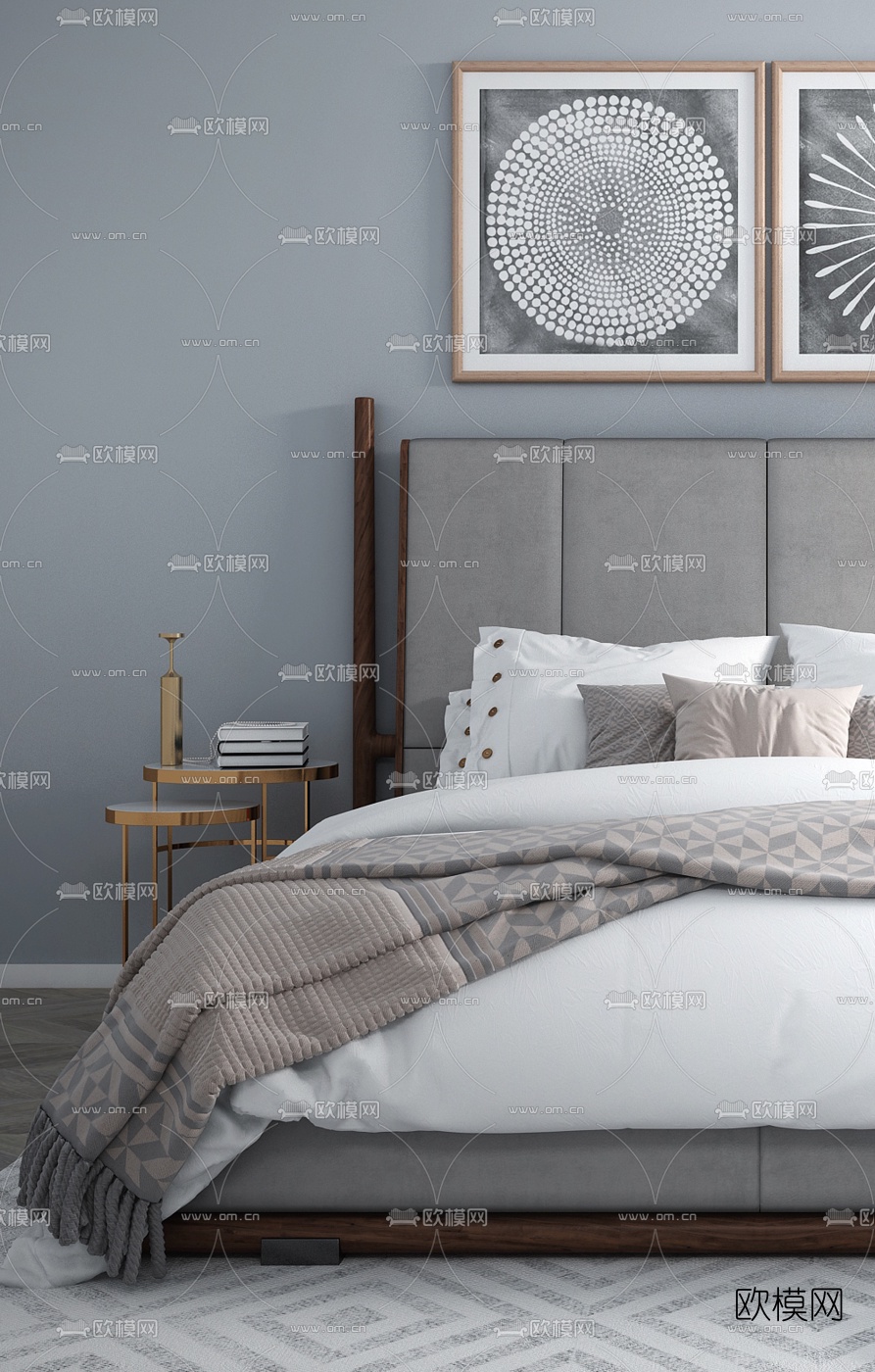 北欧双人床3d模型下载（渲染图3）