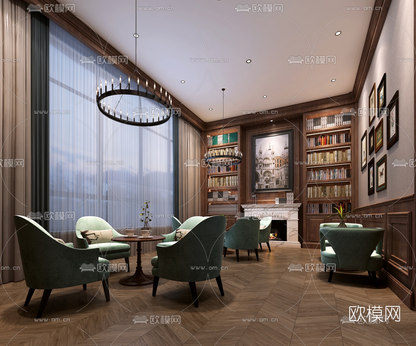 美式阅览室免费3d模型