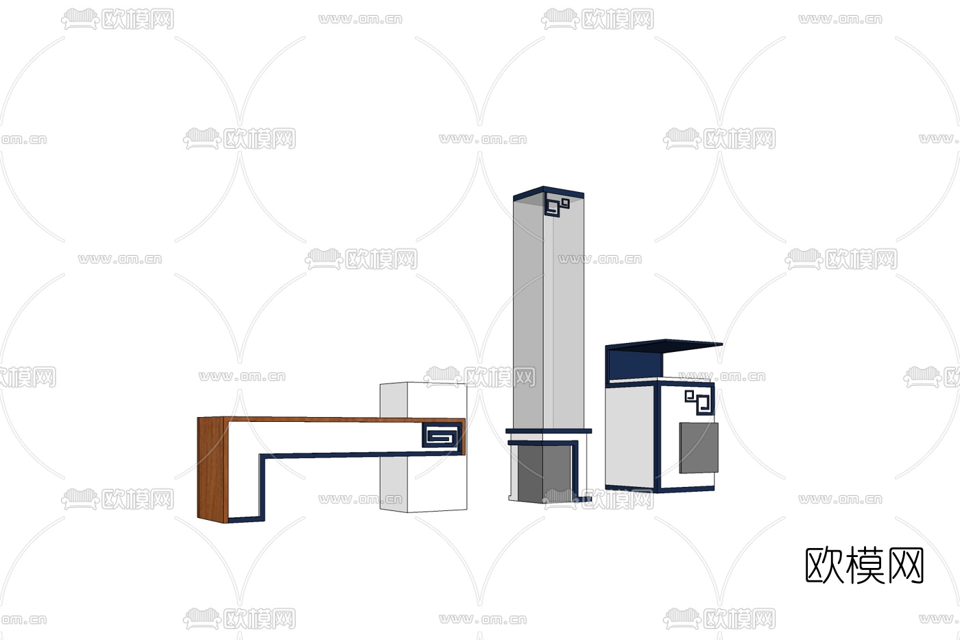 中式景观柱子免费su模型下载