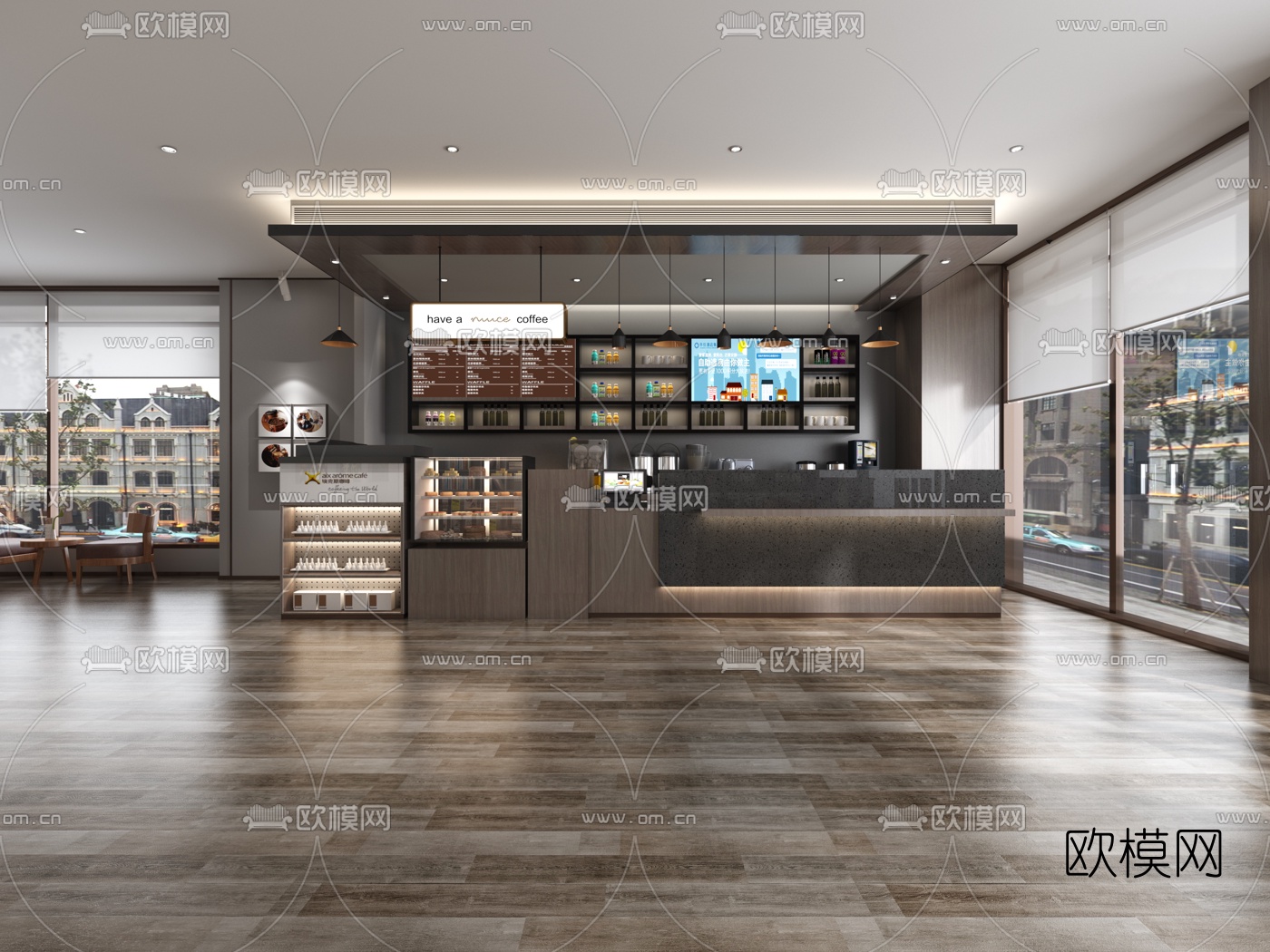 现代咖啡厅免费3d模型下载（渲染图3）