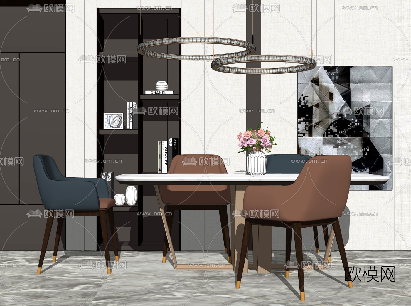 现代轻奢餐桌椅su模型