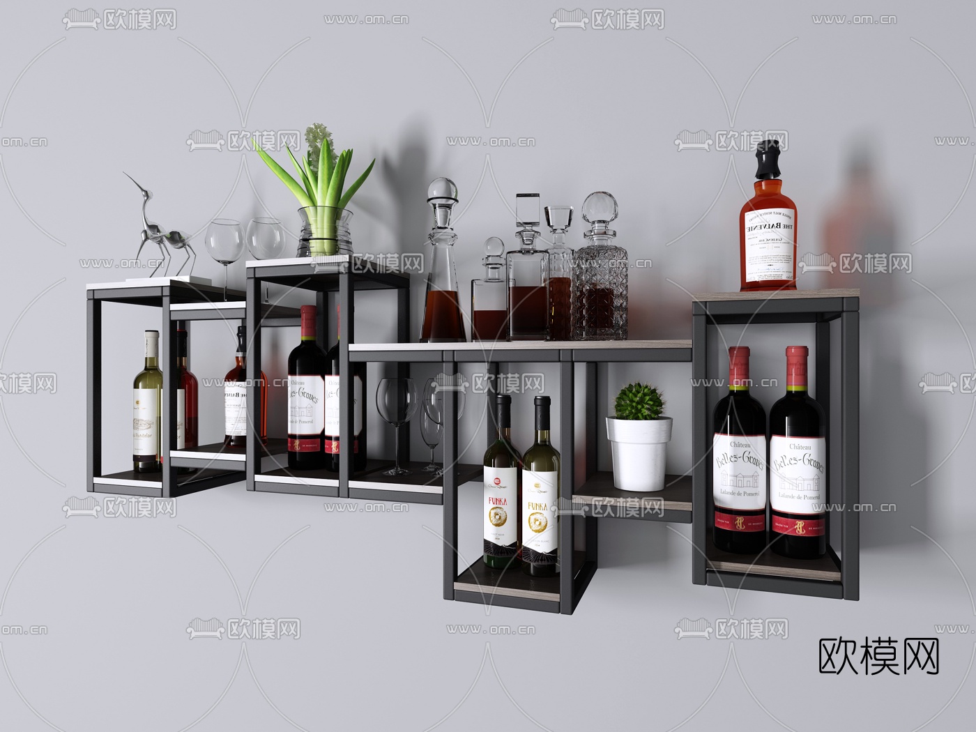 工业风铁艺酒架壁架3d模型
