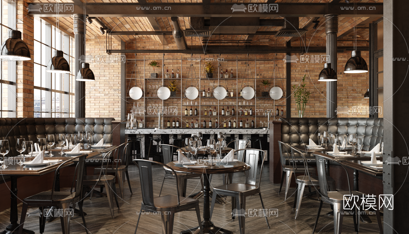 工业风西餐厅3d模型下载（渲染图1）