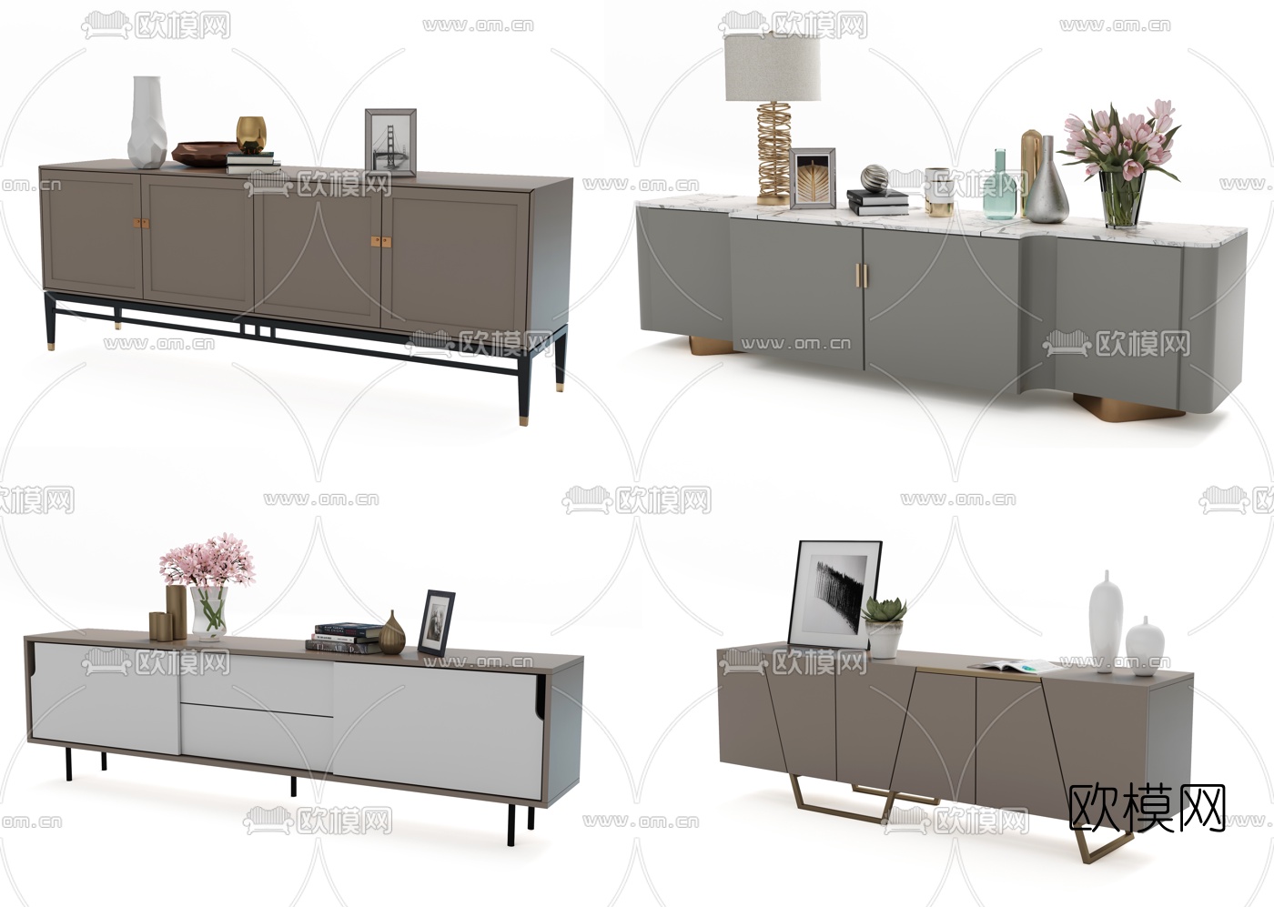 现代漆面电视柜3d模型下载（渲染图1）