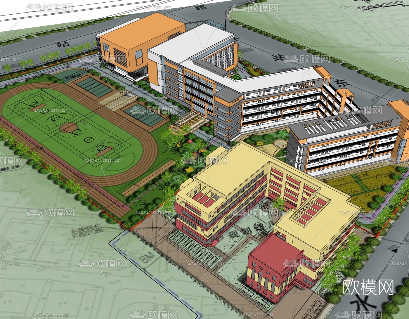 现代学校规划免费su模型下载