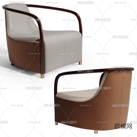 新中式实木单人沙发3d模型下载(渲染图1)