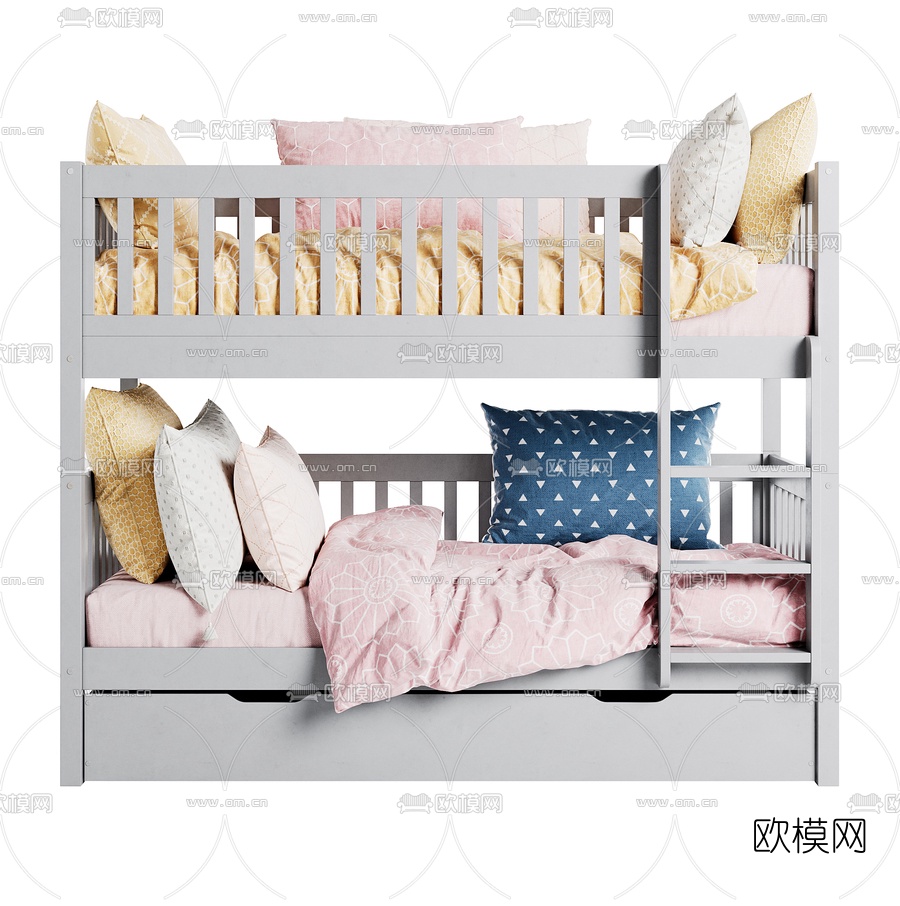 现代烤漆儿童上下床3d模型下载（渲染图2）