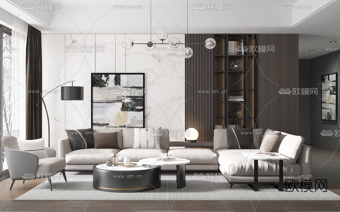 现代轻奢组合沙发3d模型下载