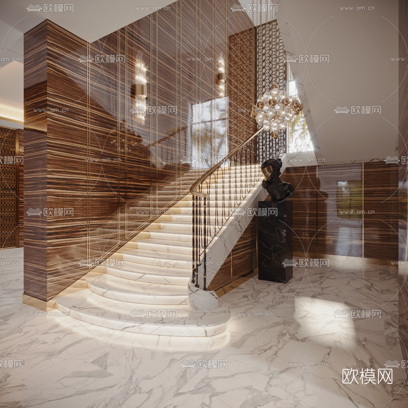 现代轻奢楼梯间3d模型
