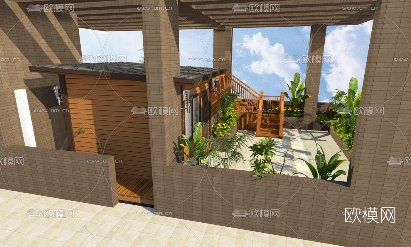 现代风屋顶花园su模型下载（渲染图4）