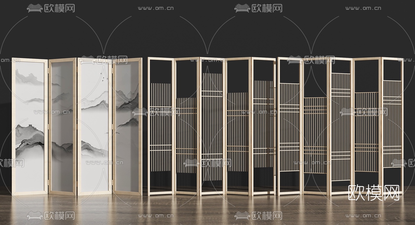 新中式屏风隔断组合3d模型