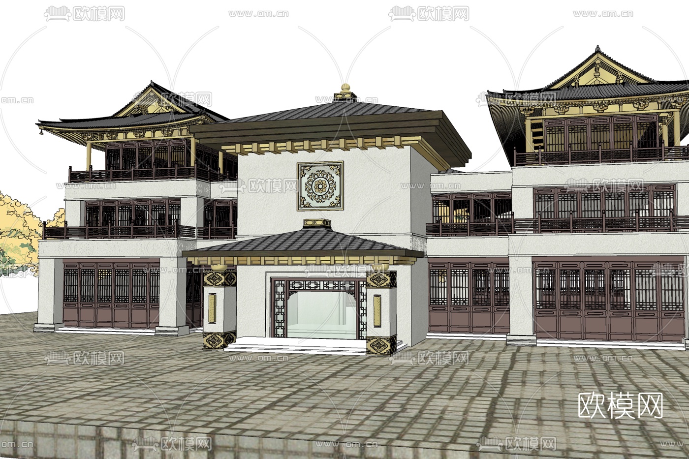 中式古建楼阁免费su模型下载