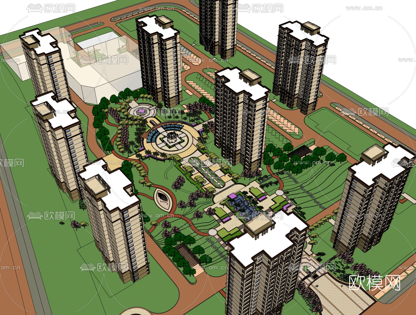 现代小区规划免费su模型下载