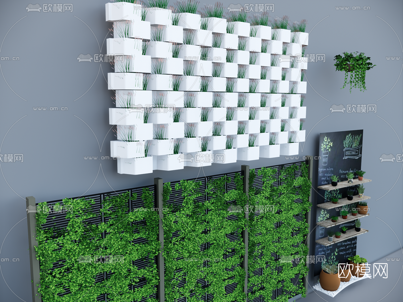 自然风植物背景墙su模型下载（渲染图2）