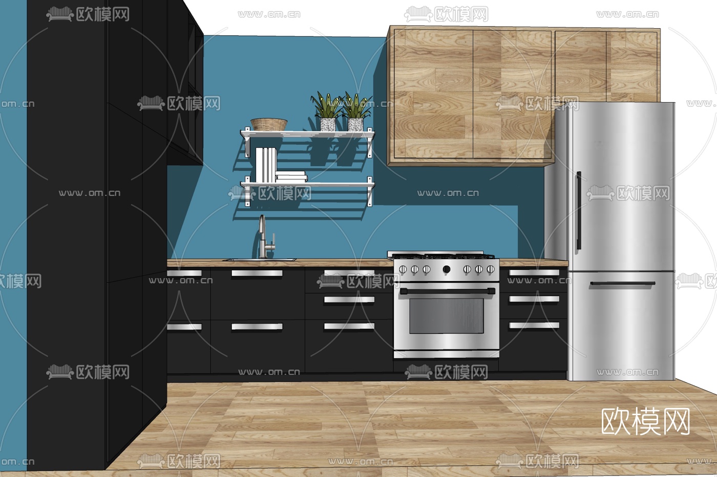 现代厨房免费su模型下载