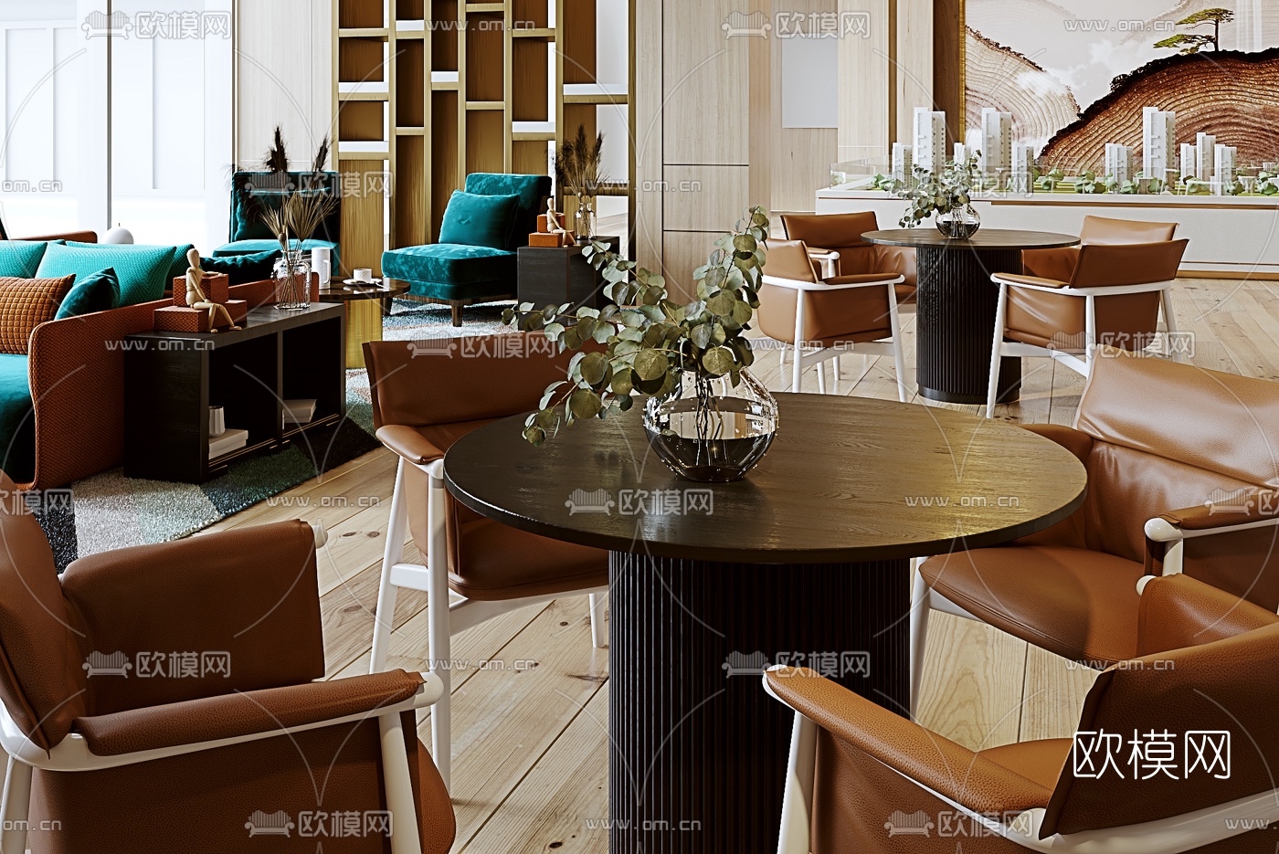 新中式售楼处洽谈区3d模型下载（渲染图3）