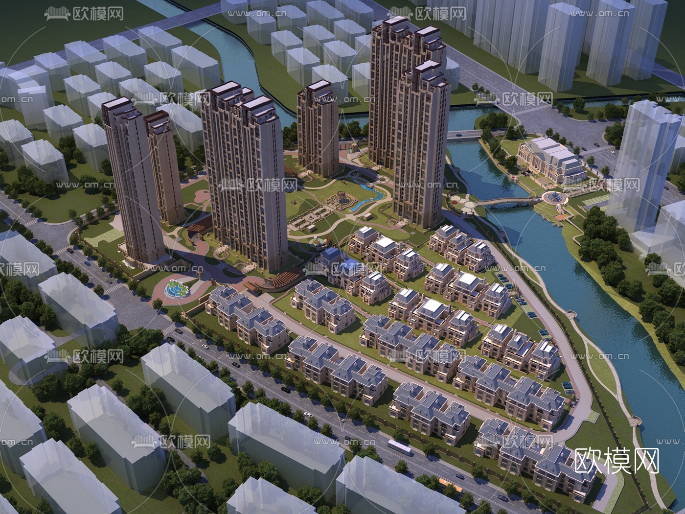 欧式住宅小区鸟瞰3d模型
