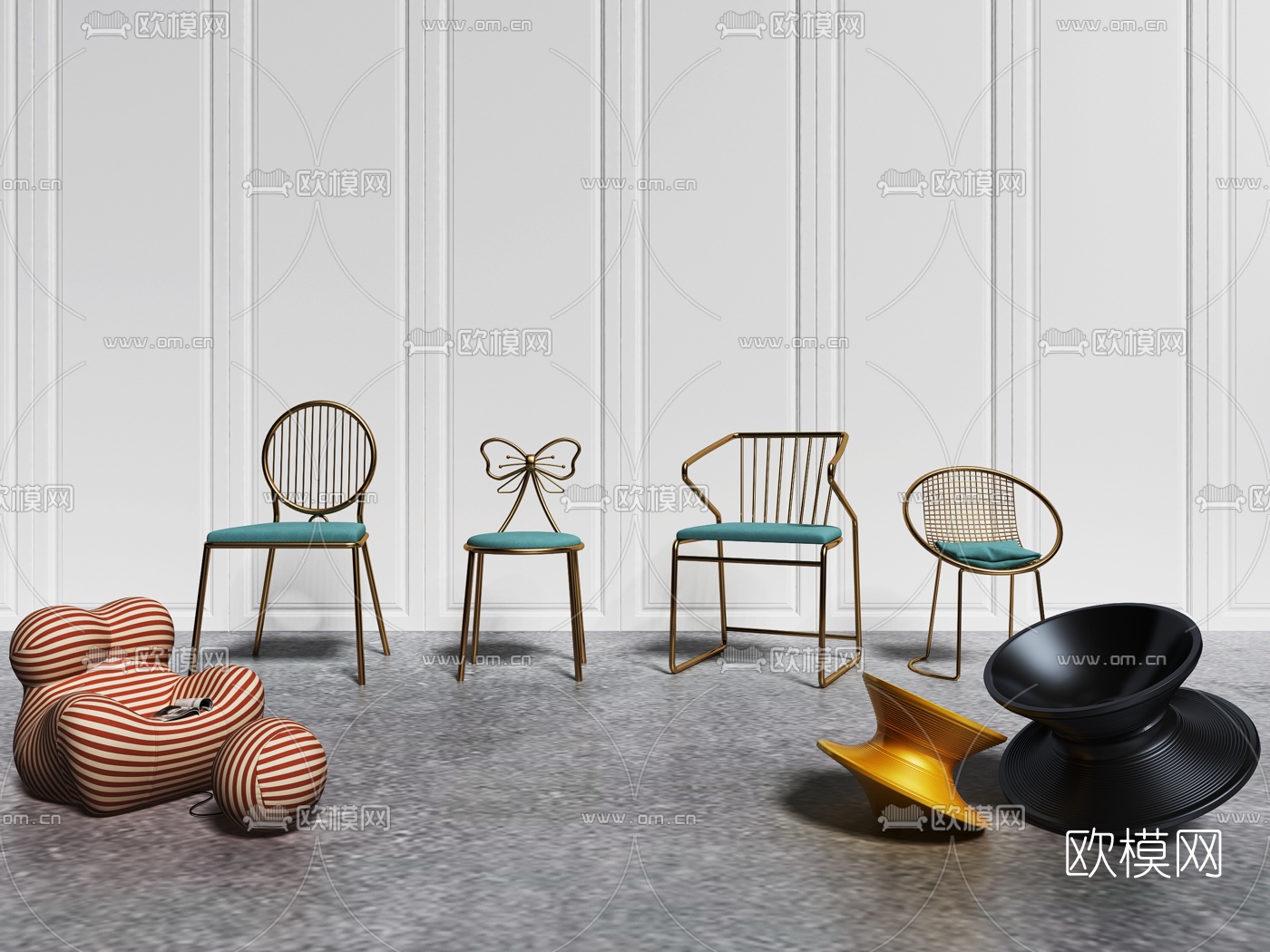 现代轻奢单椅3d模型下载